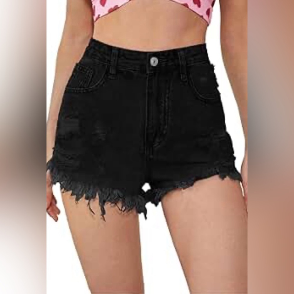 Mossimo Supply Co. Black Distressed Frayed Hem High-Rise Denim Shorts